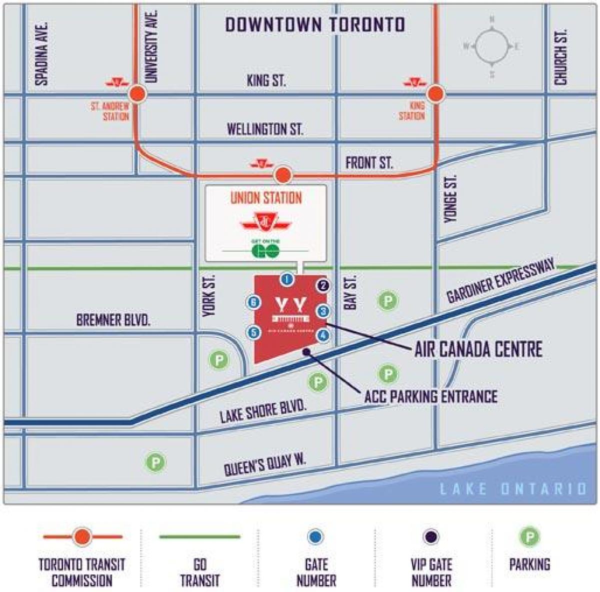 Kaart van Air Canada Centre parkeergelegenheid - ACC