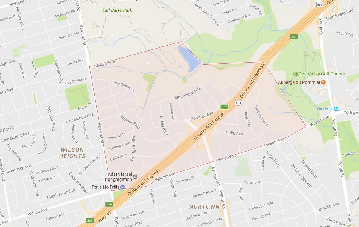 Kaart van Armour Hoogten buurt van Toronto