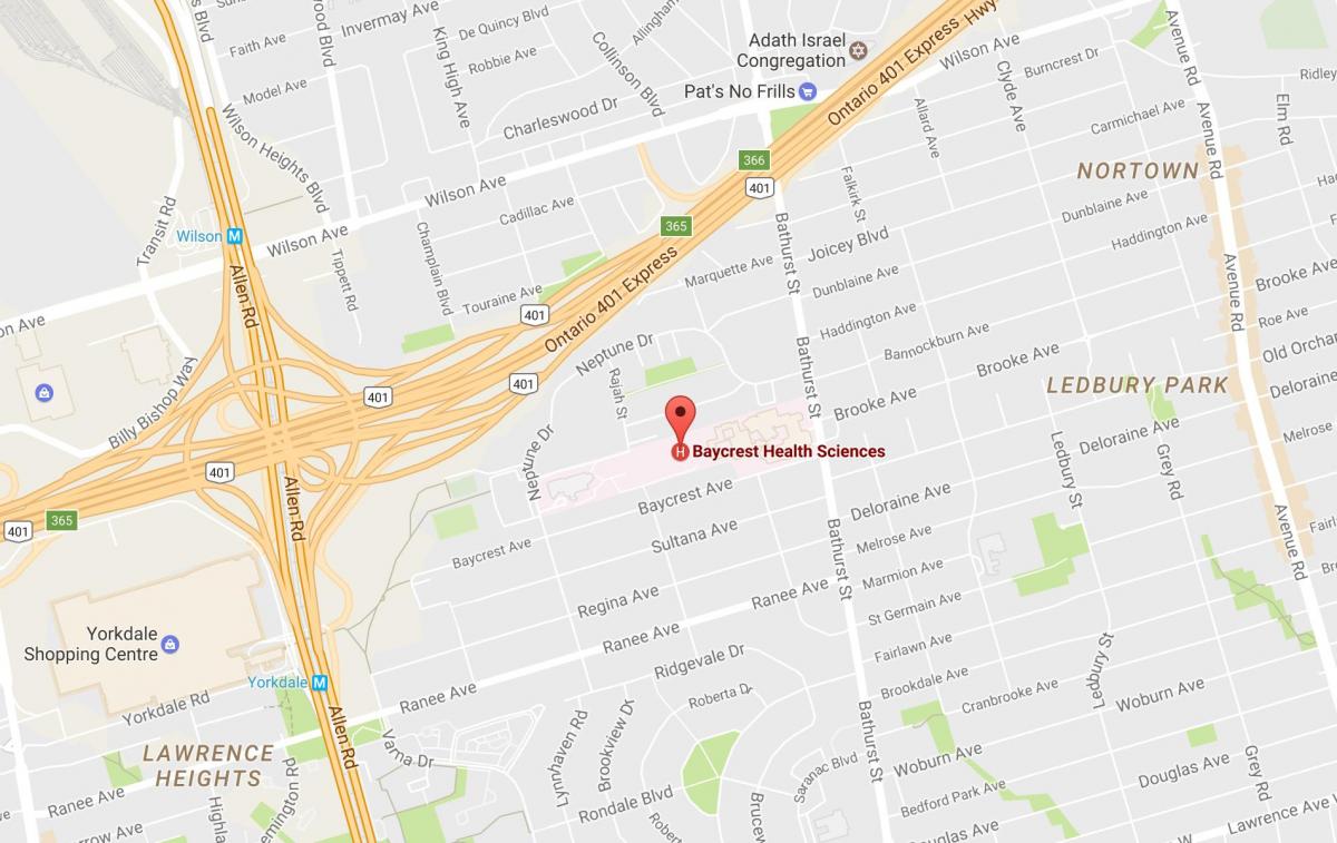 Kaart van Baycrest Health Sciences Toronto