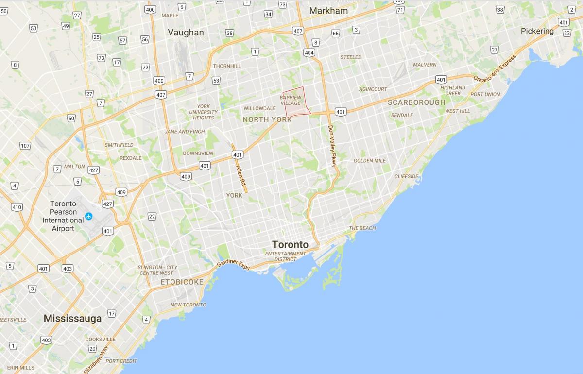 Kaart van Bayview Dorp district van Toronto