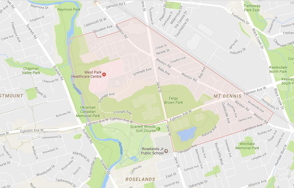 Kaart van Mount Dennis buurt van Toronto