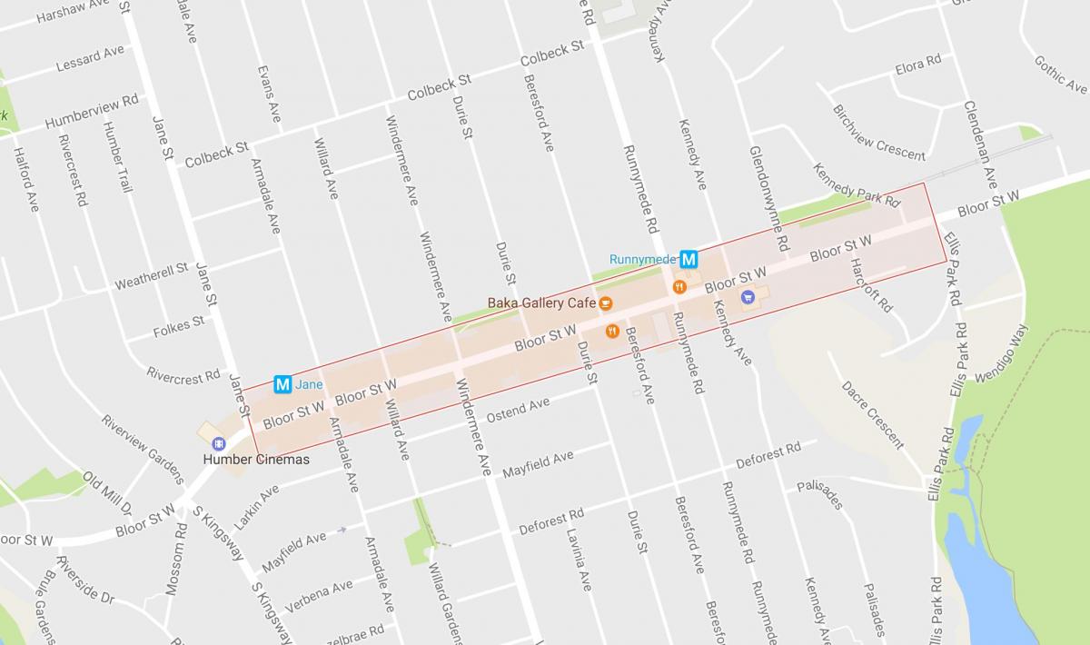 Kaart van Bloor West Village buurt van Toronto