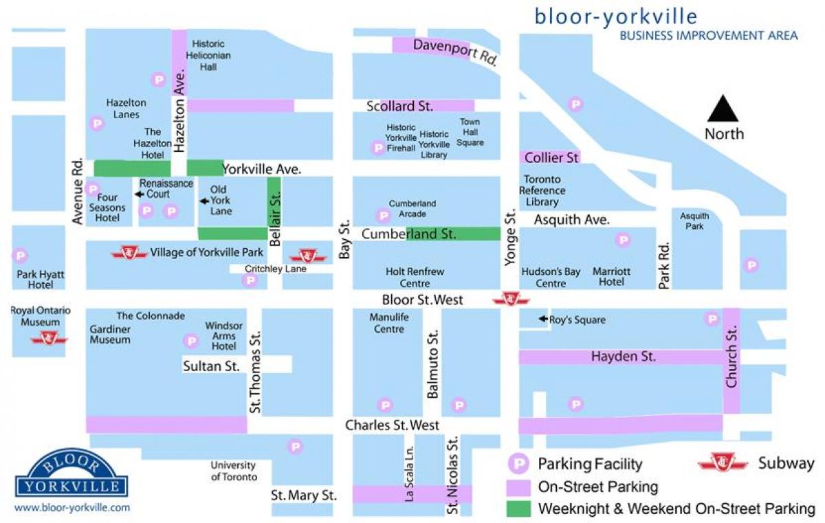 Kaart van Bloor Yorkville parkeergelegenheid