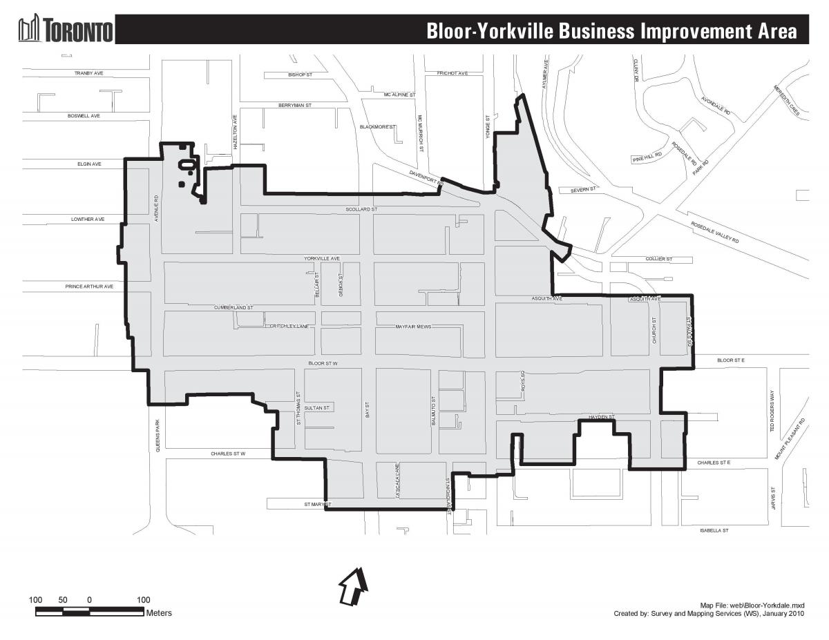 Kaart van Bloor Yorkville van Toronto boudary