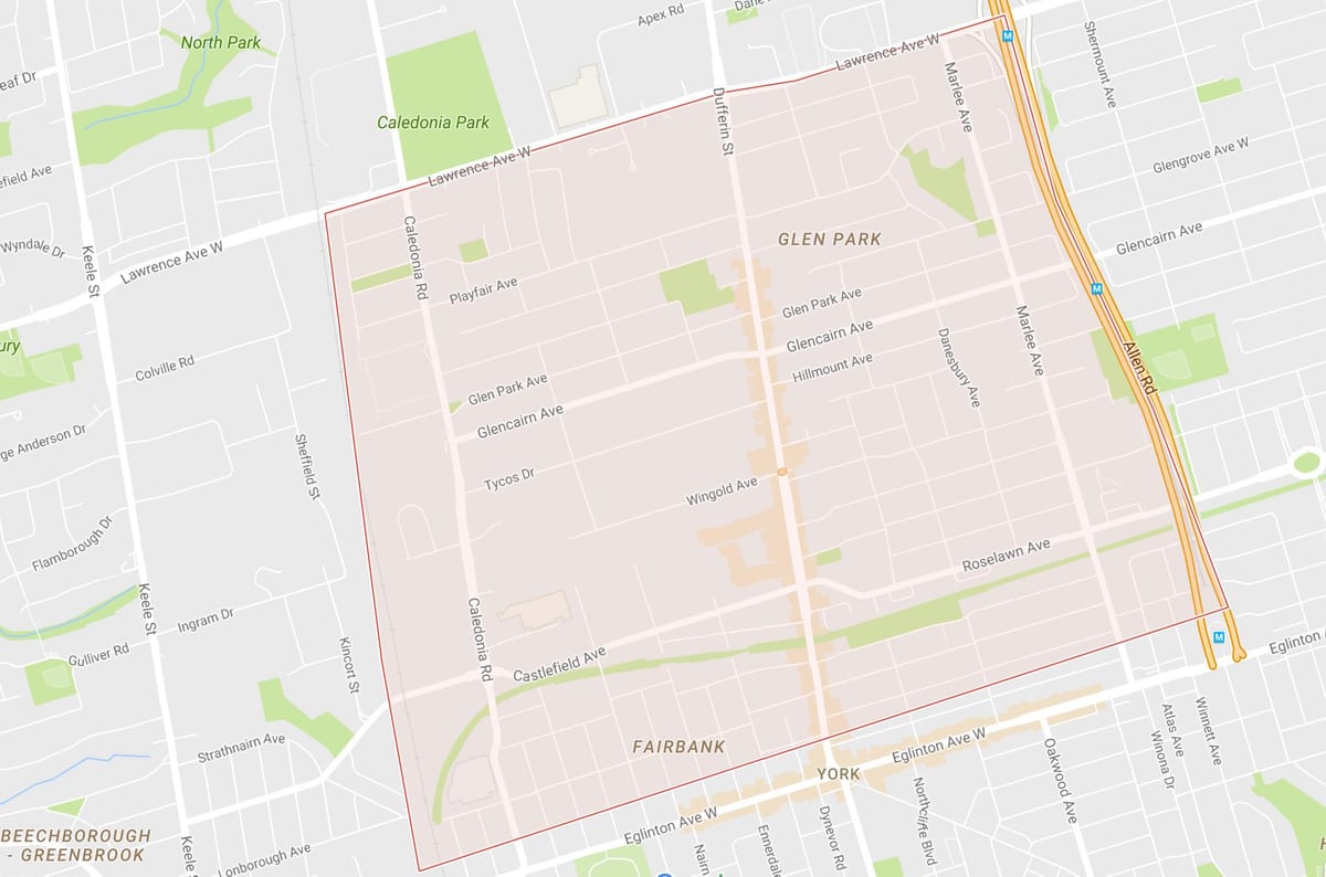 Kaart van Briar Hill–Belgravia buurt van Toronto