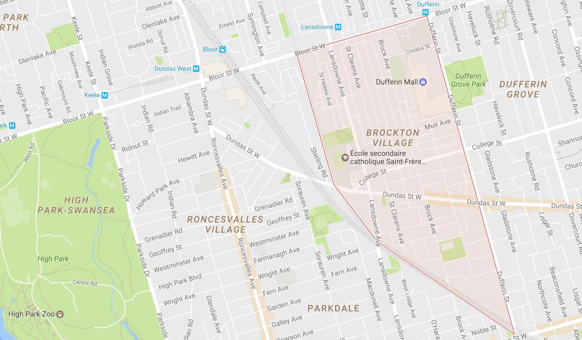 Kaart van Brockton Dorp wijk van Toronto