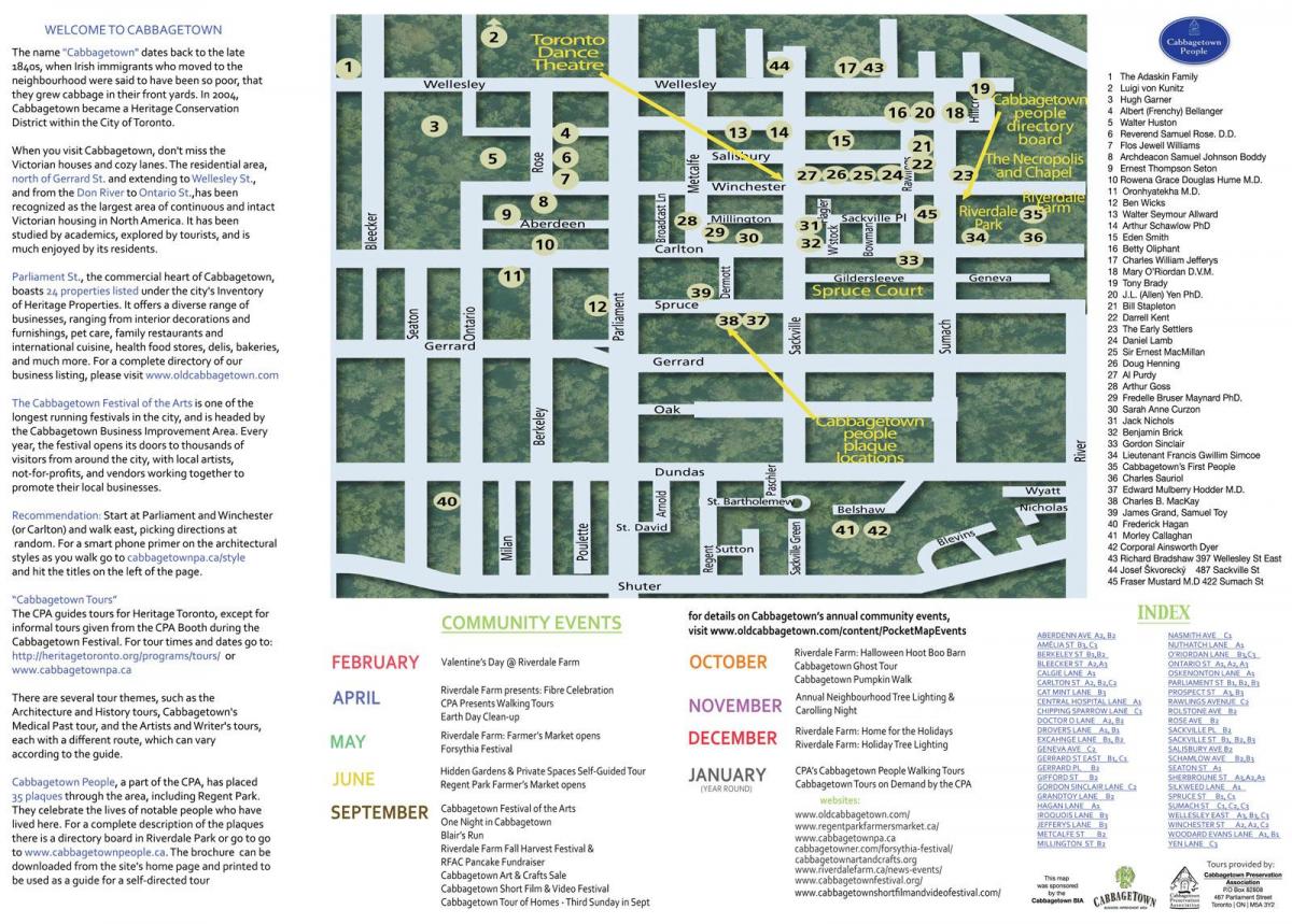 Kaart van Cabbagetown gebeurtenissen Toronto