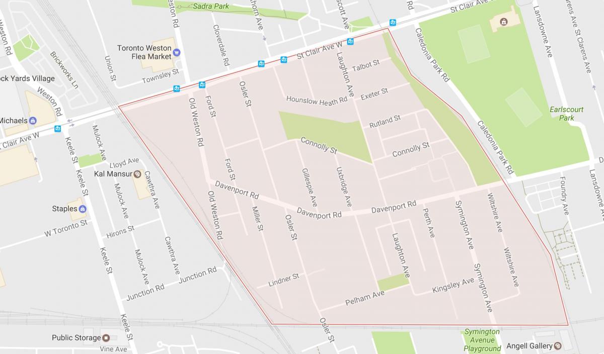 Kaart van de Carleton Dorp wijk van Toronto