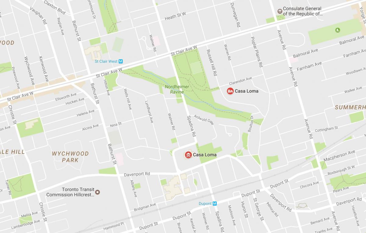 Kaart van Casa Loma buurt van Toronto