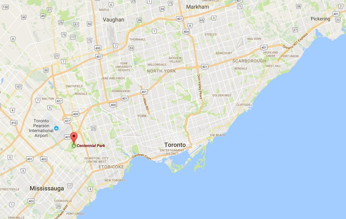 Kaart van Centennial Park district van Toronto