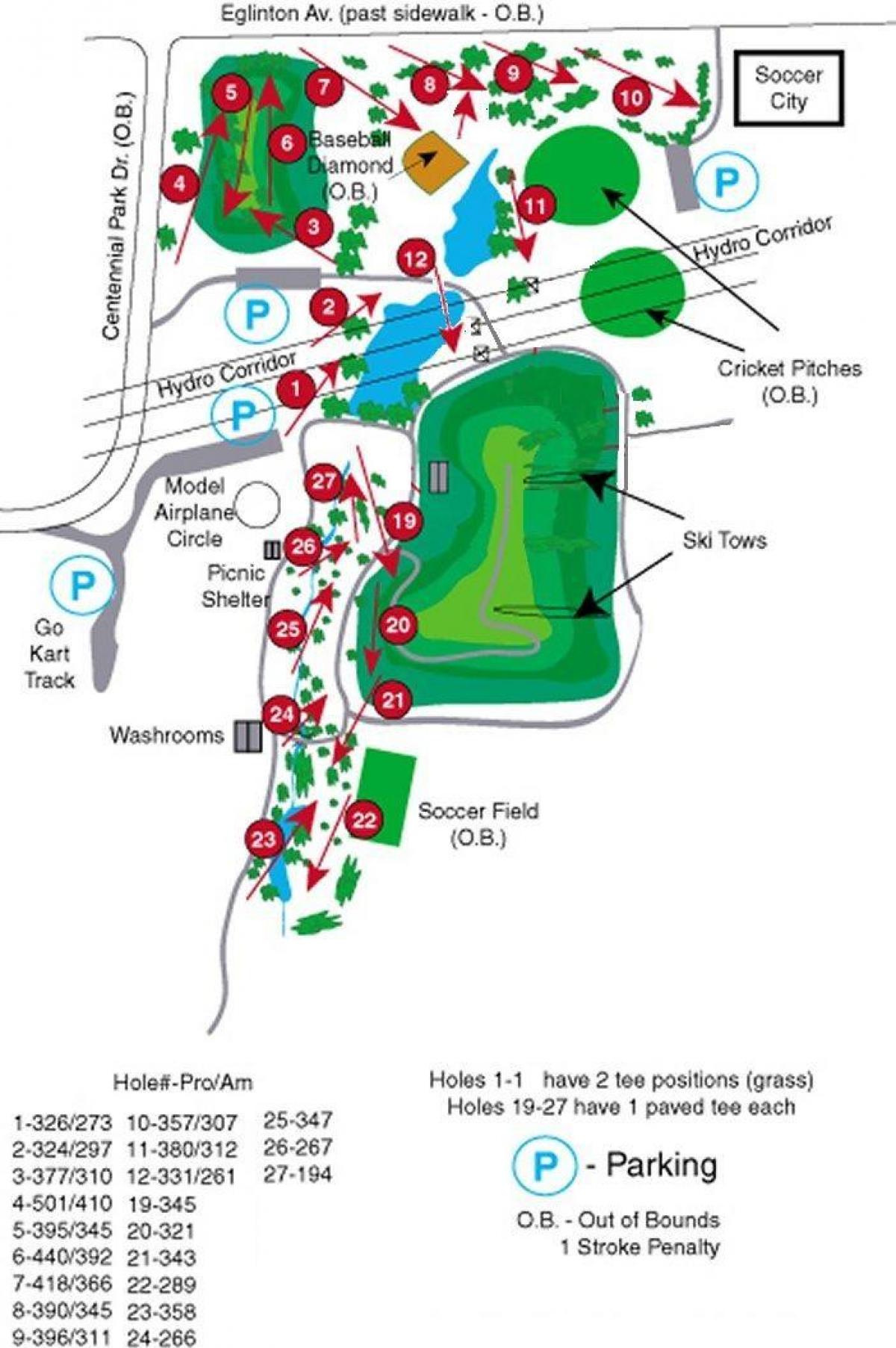 Kaart van Centennial Park golf cursussen Toronto