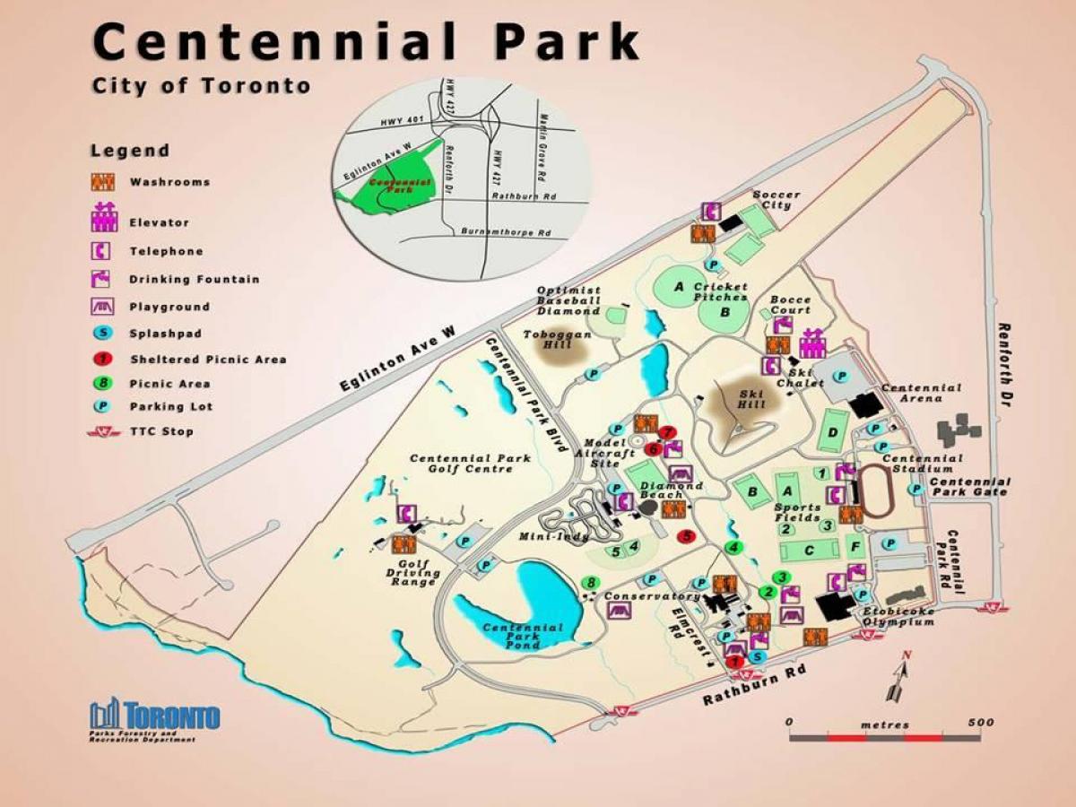 Kaart van Centennial Park Kas Toronto