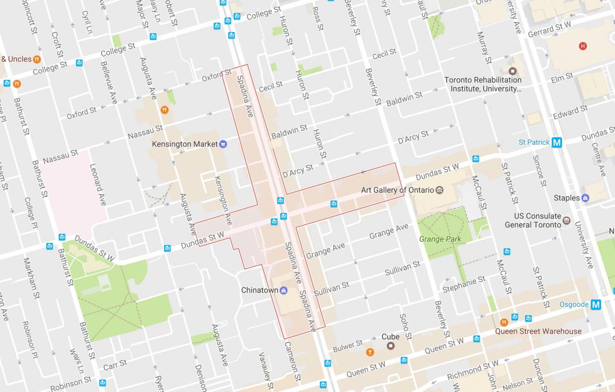 Kaart van Chinatown wijk van Toronto