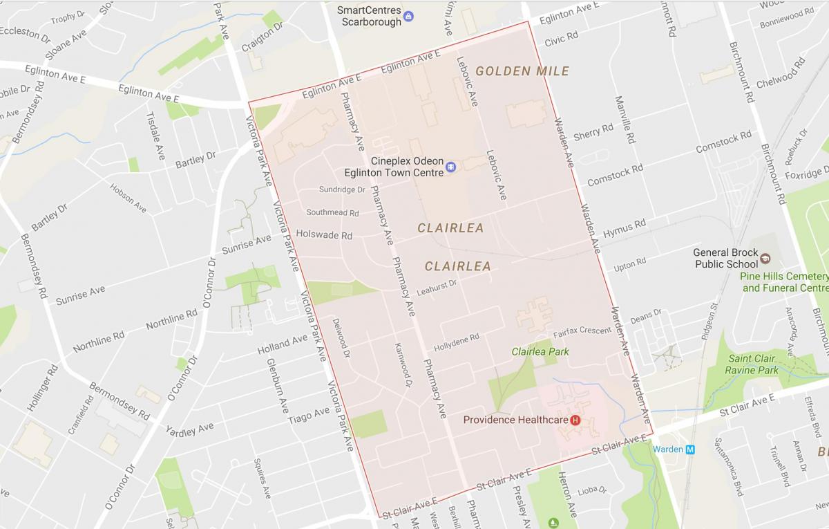Kaart van Clairlea buurt van Toronto