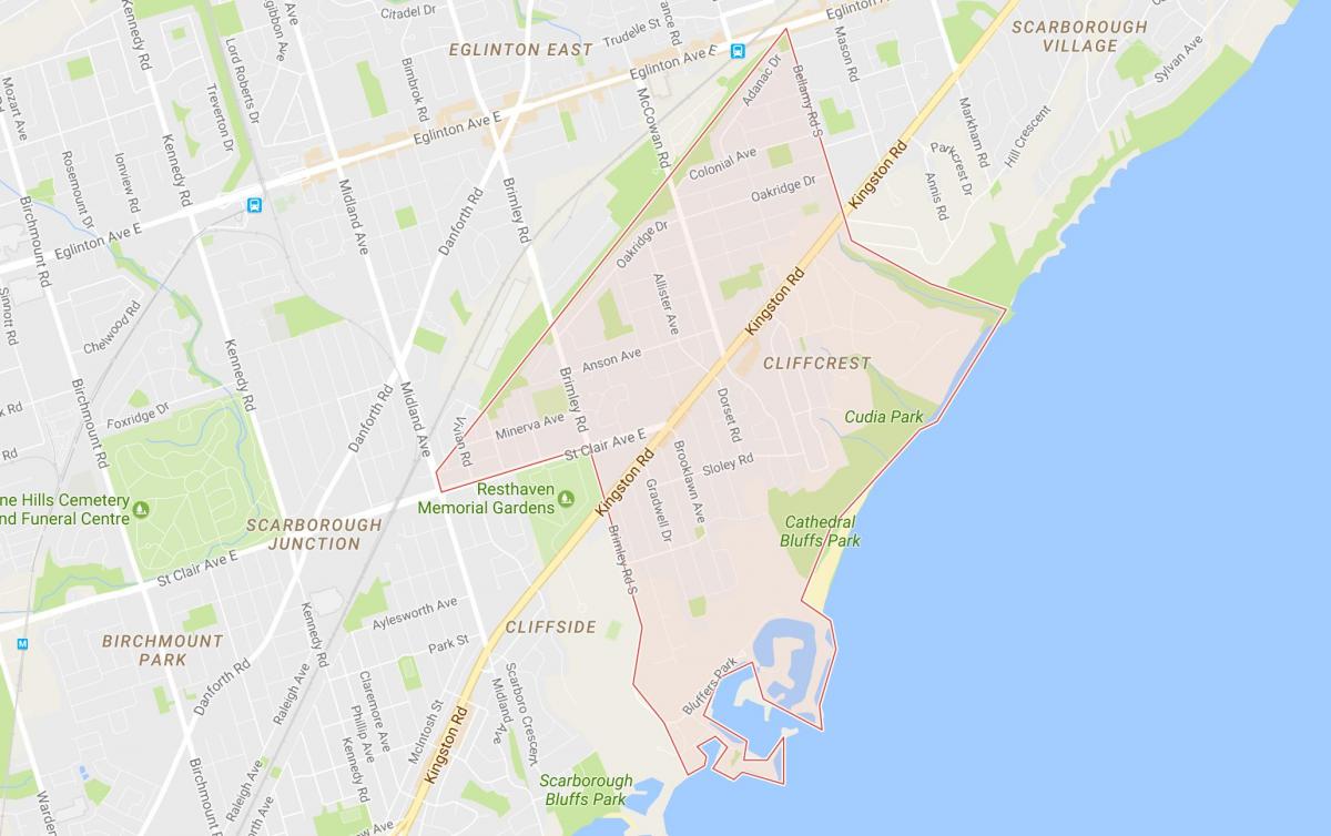 Kaart van Cliffcrest buurt van Toronto