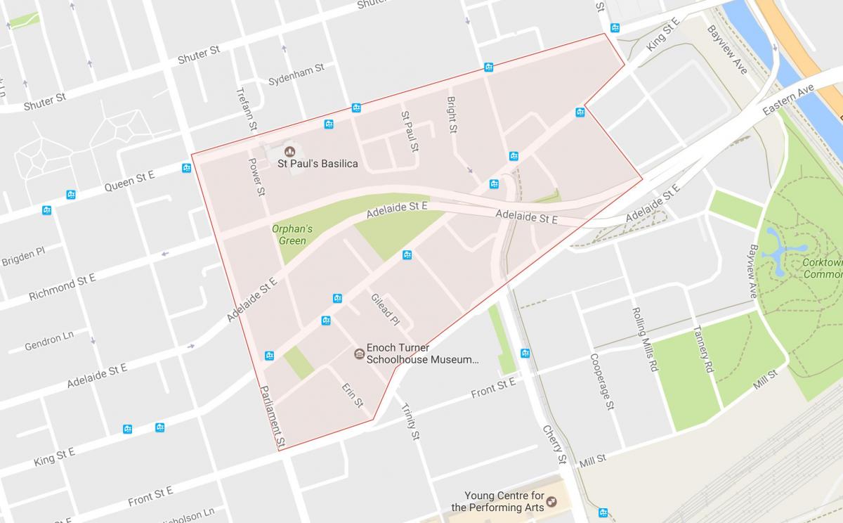 Kaart van Corktown buurt van Toronto