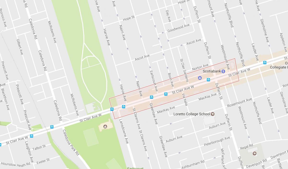 Kaart van de Corso Italia buurt van Toronto