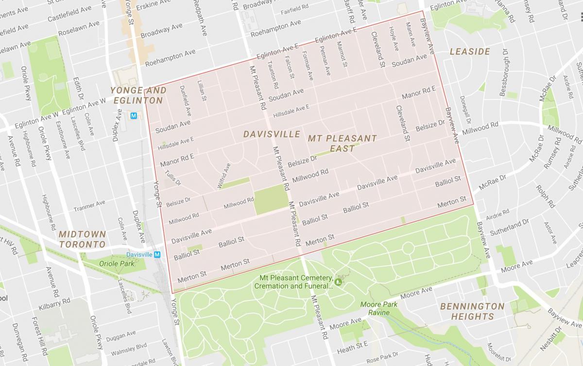Kaart van Davisville Dorp wijk van Toronto