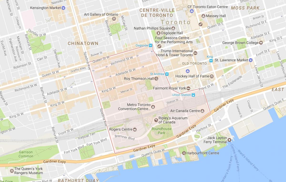 Kaart van Het Entertainment District van Toronto