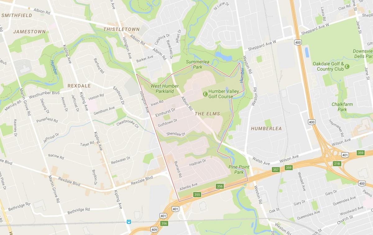 Kaart van De Iepen buurt van Toronto