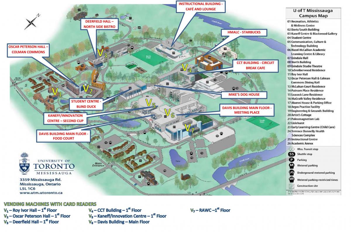 Kaart van de universiteit van Toronto Mississauga campus food services