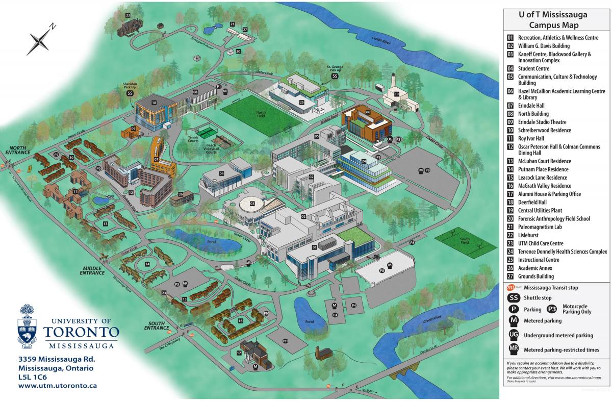 Kaart van de universiteit van Toronto Mississauga campus