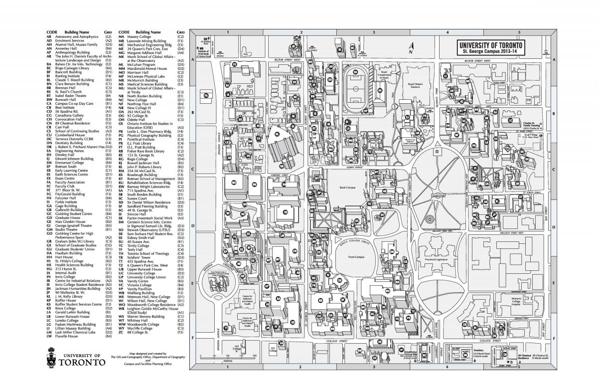 Kaart van de universiteit van Toronto campus St Georges
