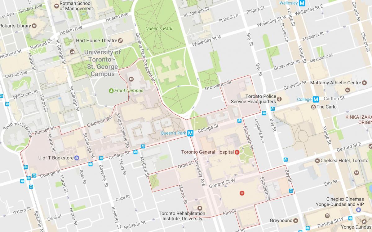 Kaart van Discovery District van Toronto