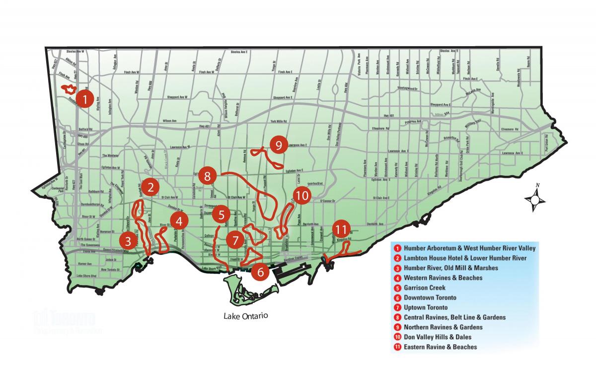 Kaart van de ontdekking lopen Toronto