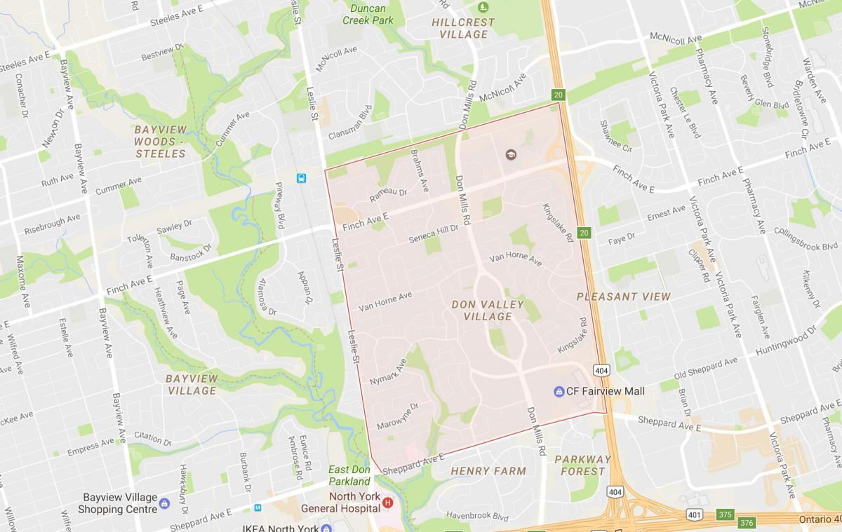 Kaart van Don Valley Village buurt van Toronto