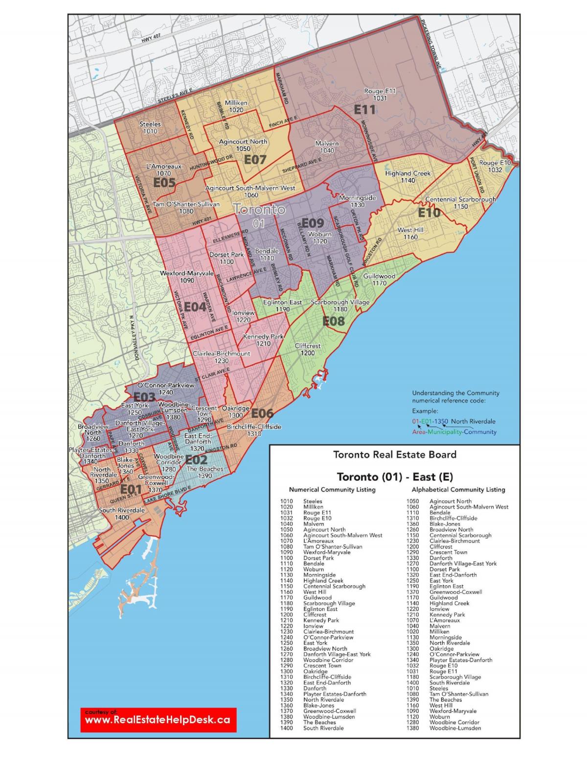 Kaart van oost-Toronto