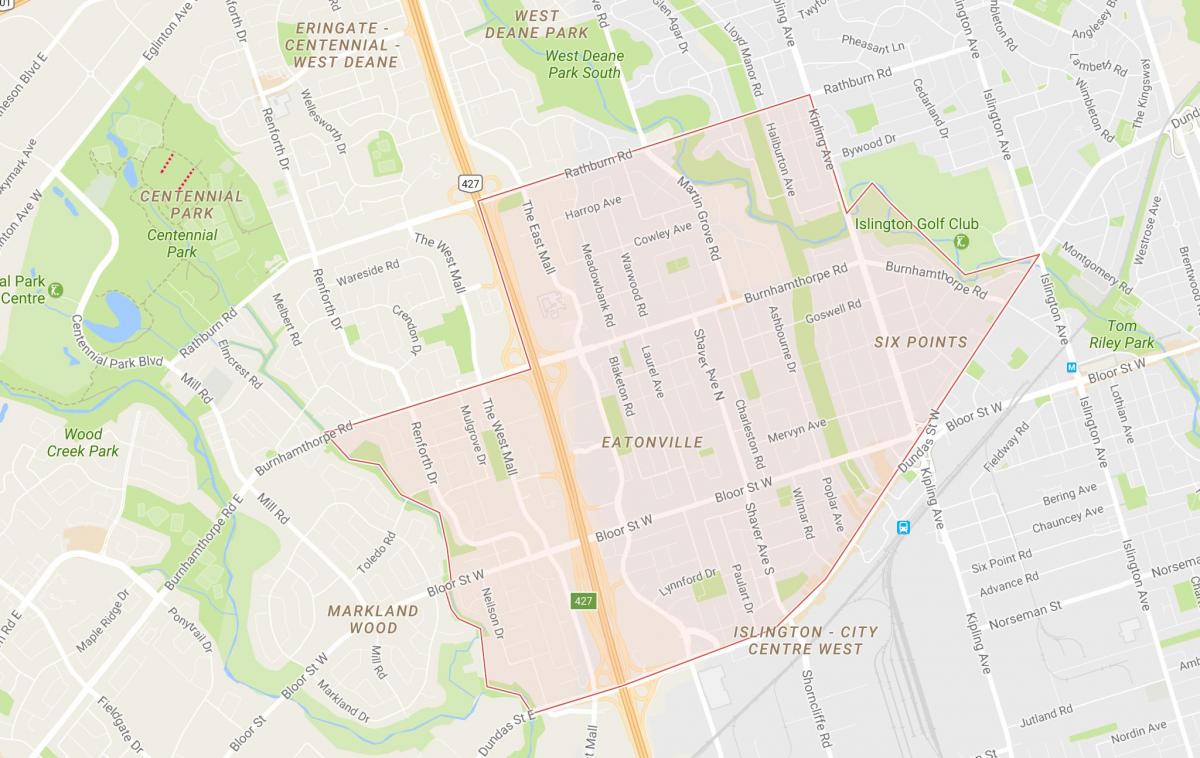 Kaart van Eatonville buurt van Toronto