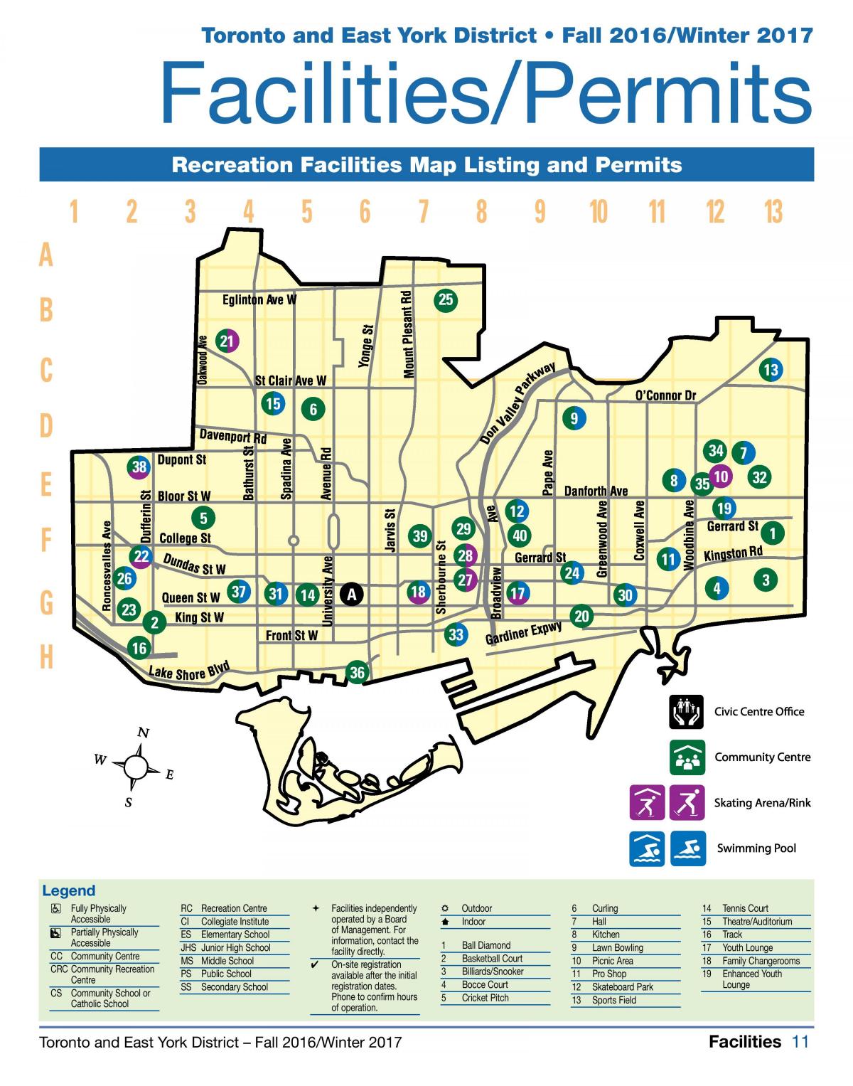 Kaart van faciliteiten recreatie Toronto