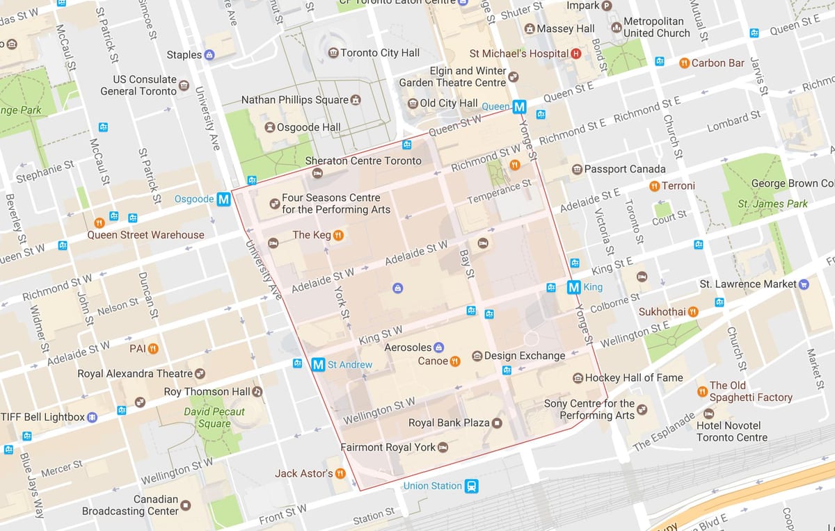 Kaart van het Financiële District van Toronto