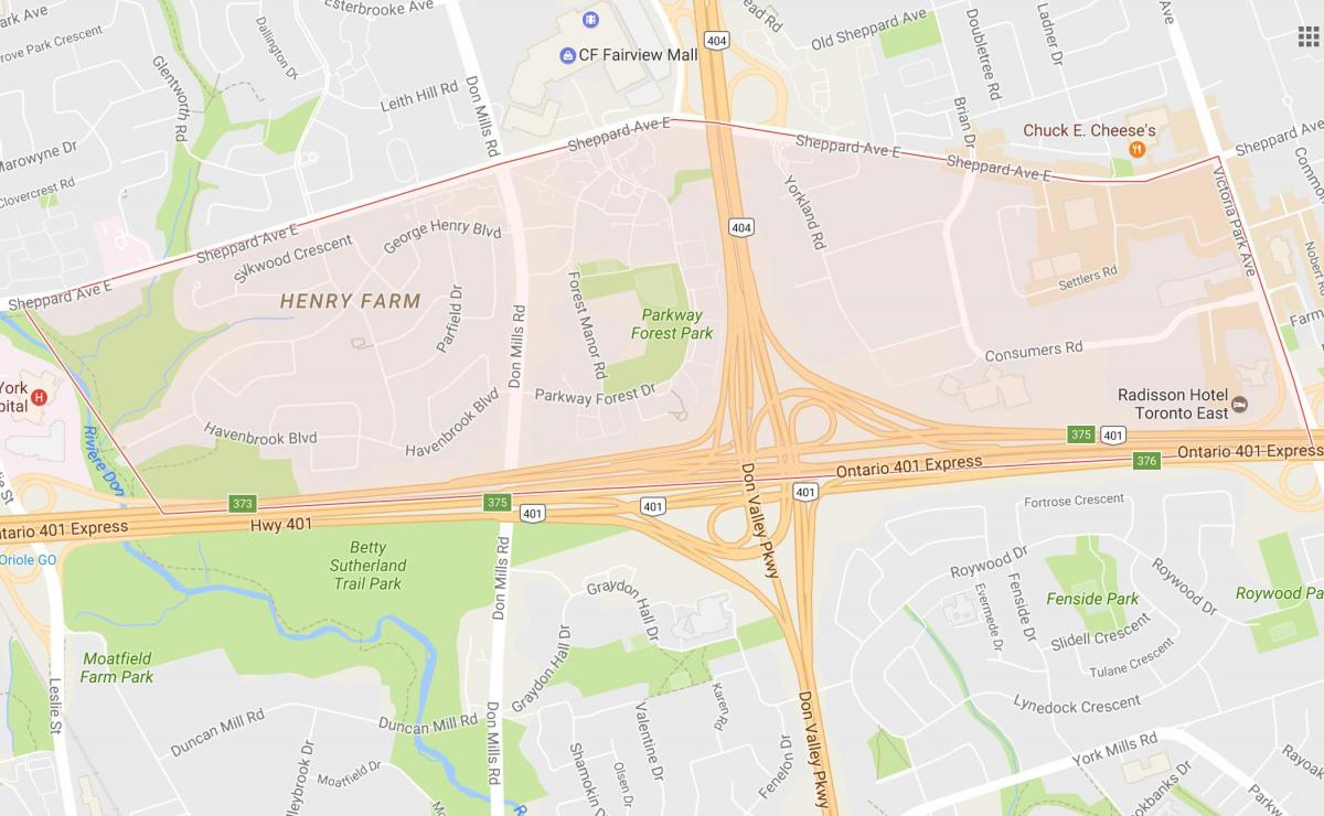 Kaart van Henry Boerderij buurt van Toronto