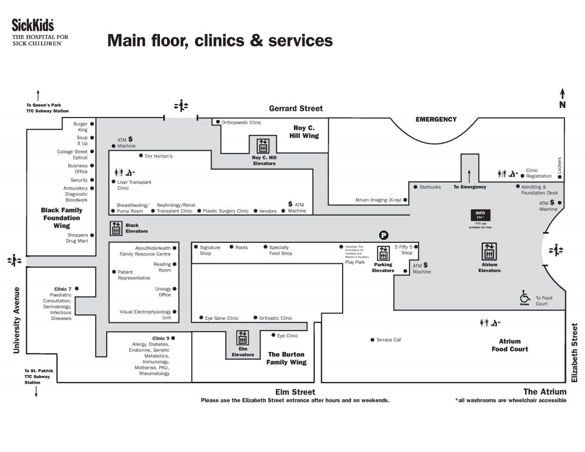 Kaart van Het Hospital for Sick Children in Toronto begane grond