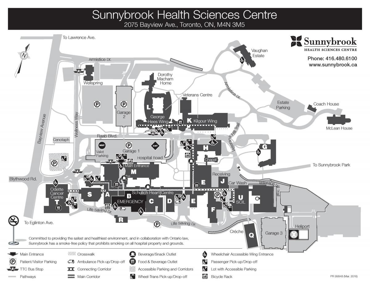 Kaart van het Sunnybrook Health sciences centre - SHSC