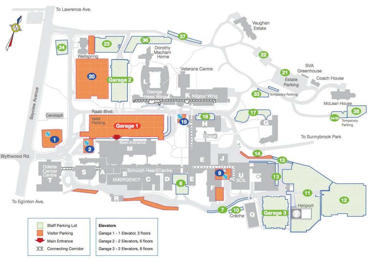 Kaart van het Sunnybrook Hospital