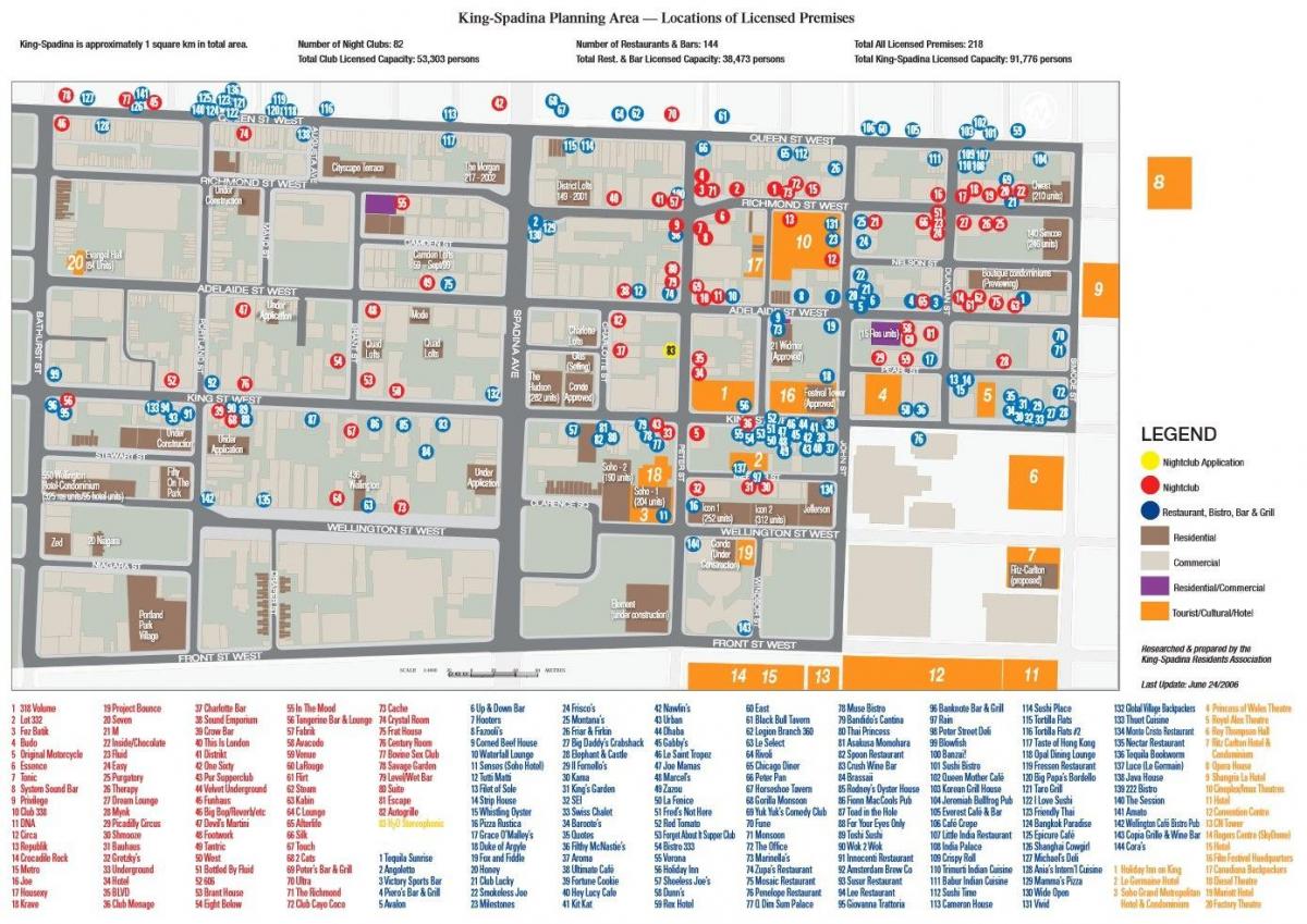 Kaart van Het uitgaanscentrum van Toronto en informatie
