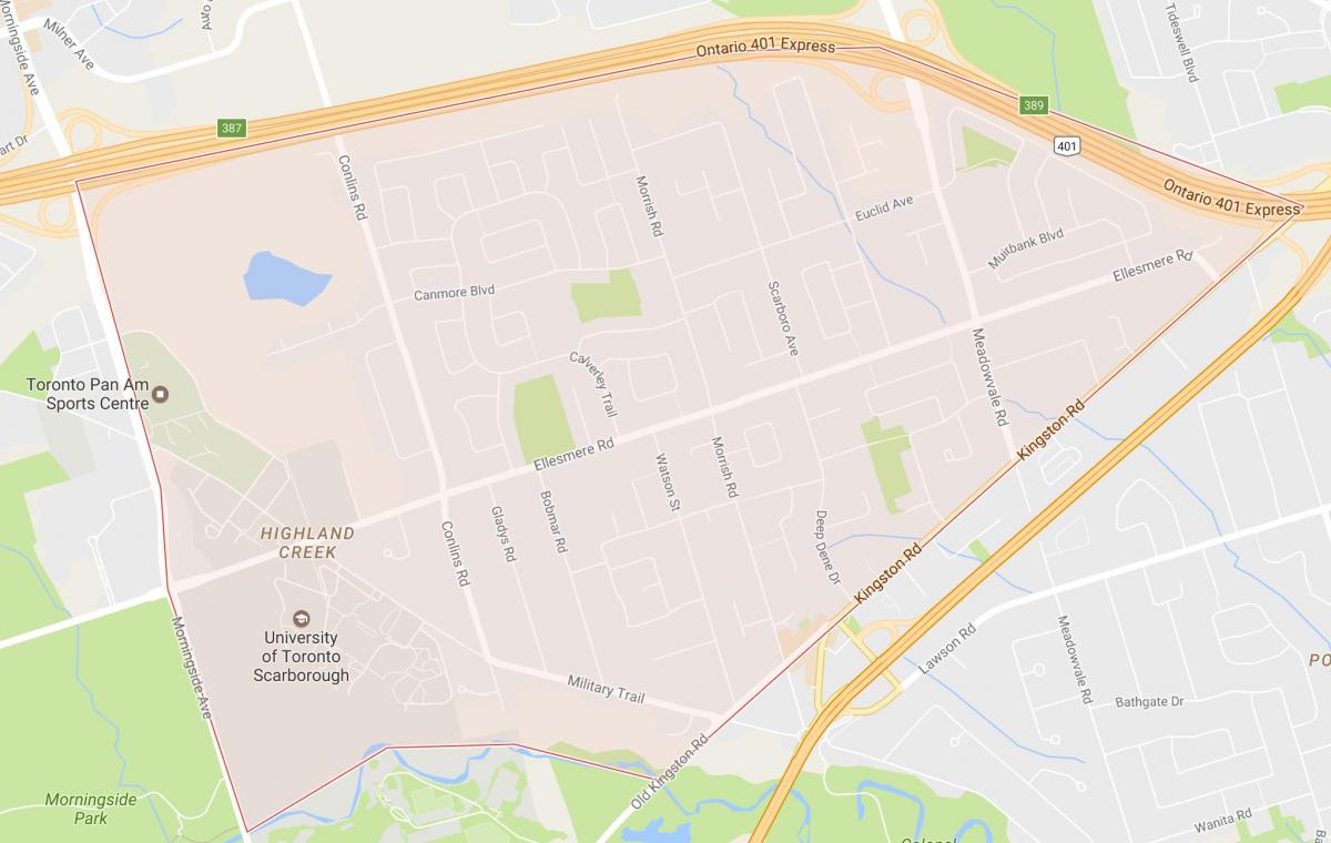 Kaart van Highland Creek buurt van Toronto