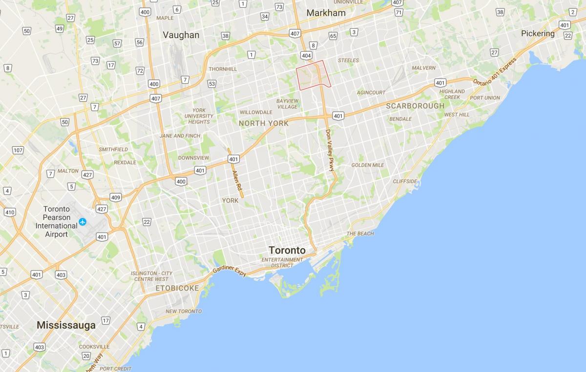 Kaart van Hillcrest Dorp district van Toronto