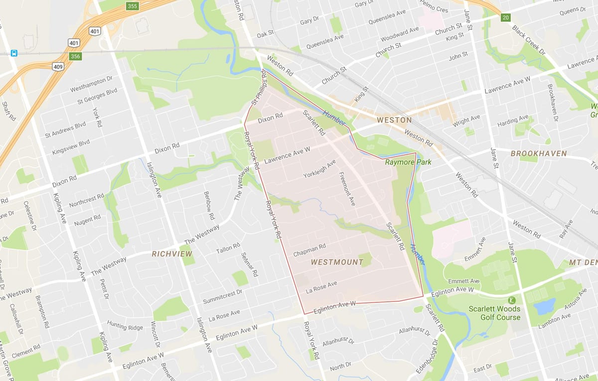 Kaart van de Humber Heights – Westmount buurt van Toronto