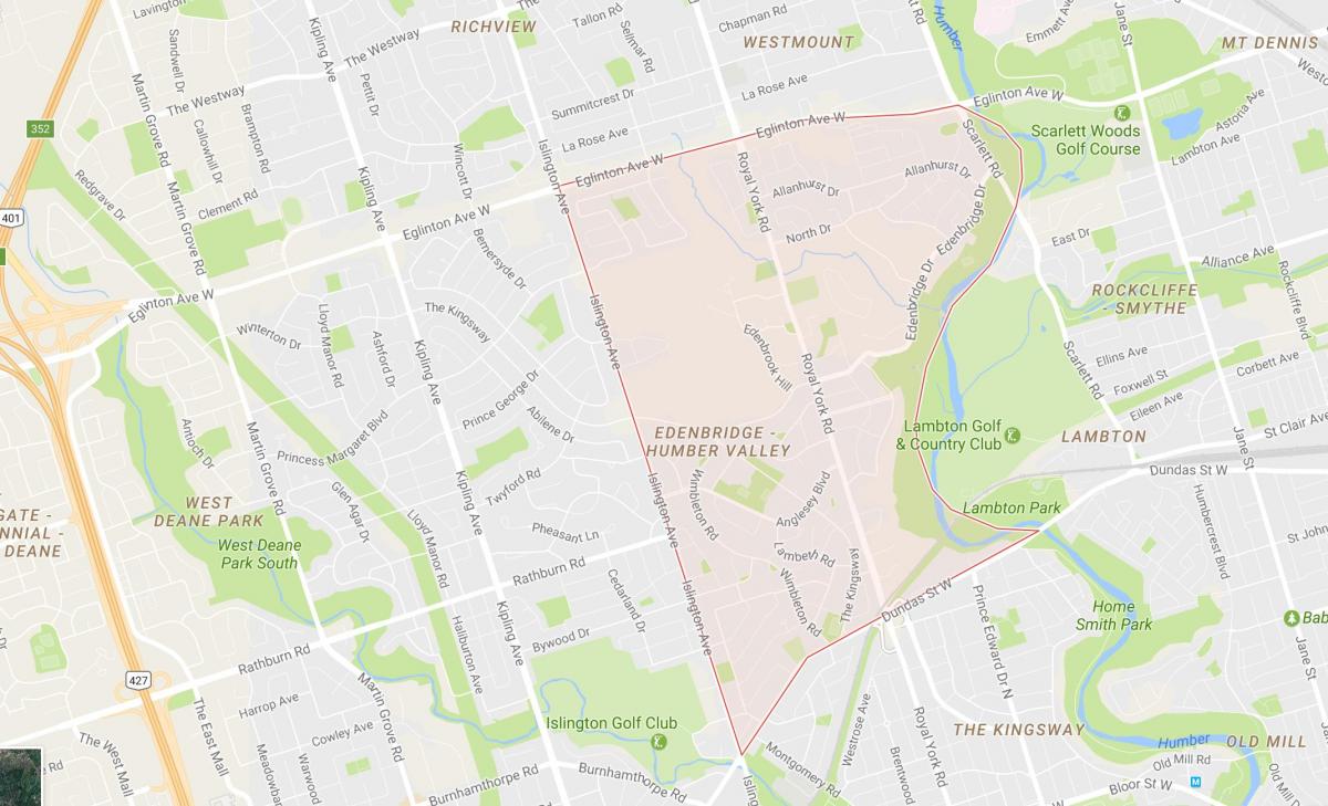 Kaart van de Humber Valley Village buurt van Toronto