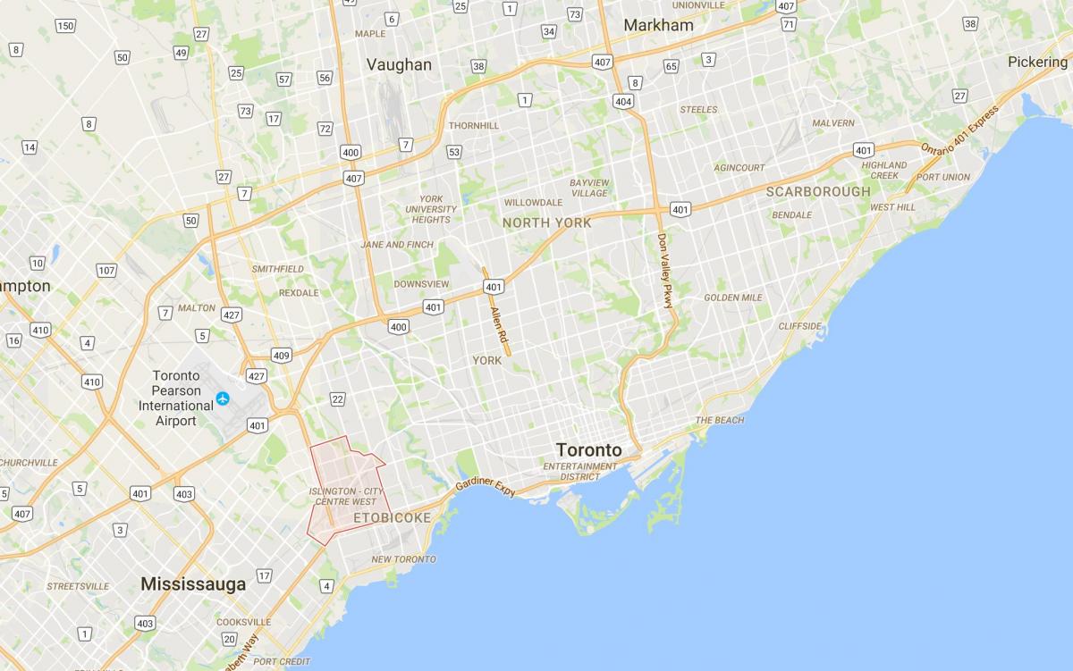 Kaart van Islington-Centrum West district in Toronto