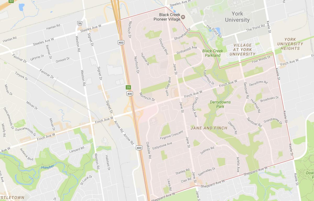 Kaart van Jane en Finch buurt van Toronto