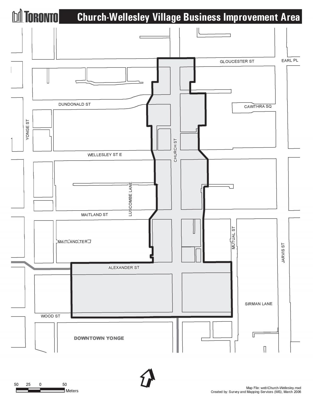 Kaart van Kerk-Wellesley Dorp Verbetering van de zakelijke Wijk van Toronto