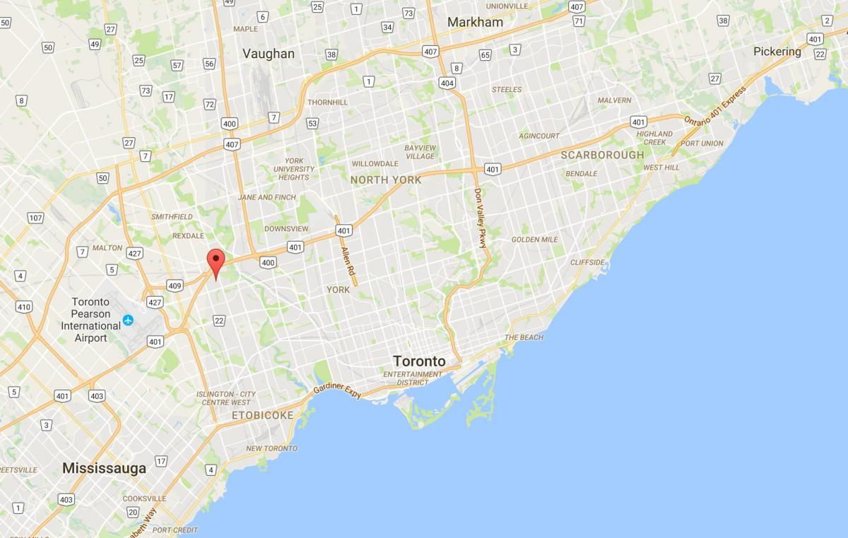 Kaart van Kingsview Dorp district van Toronto