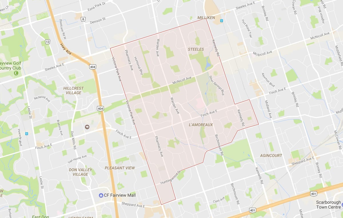 Kaart van L'Amoreaux buurt van Toronto