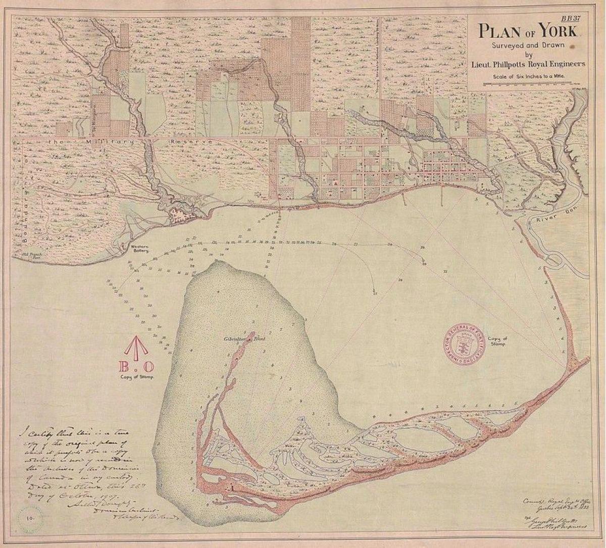 Kaart van het land van York Toronto 1787-1884