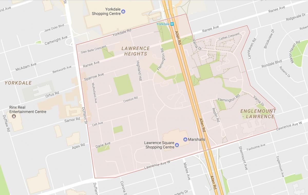 Kaart van Lawrence Heights buurt van Toronto